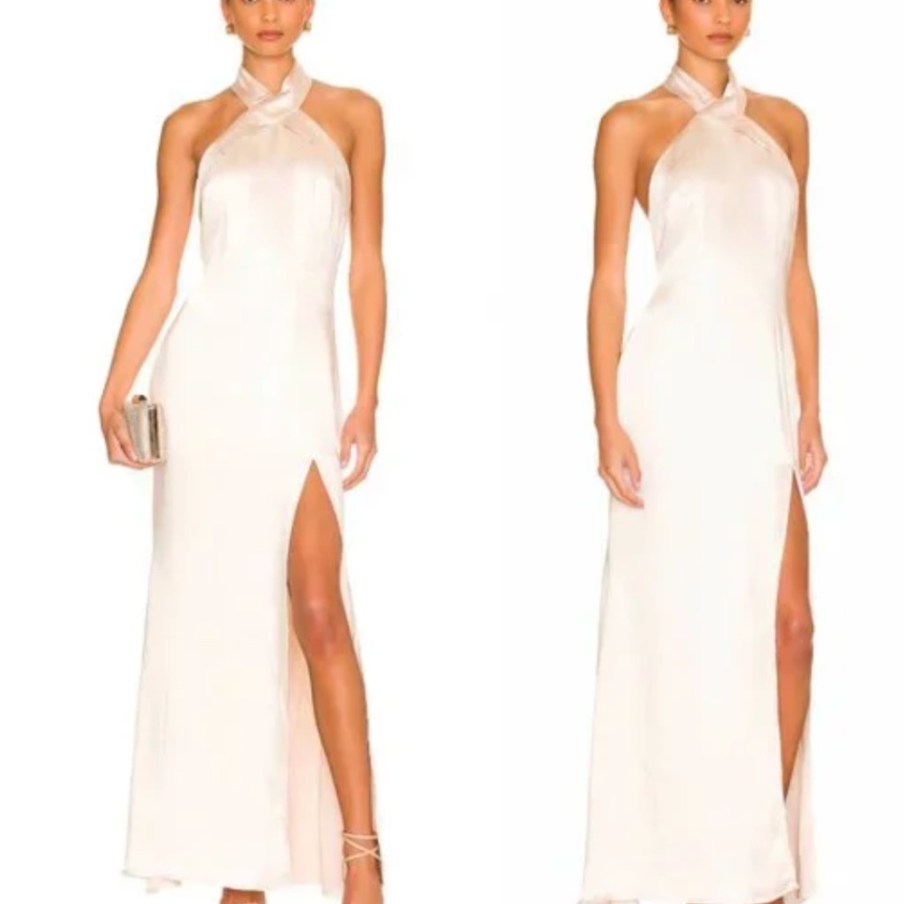 NEW ELLIATT x REVOLVE Larina Maxi Dress in Pearl White Satin Silk Wedding Bridal